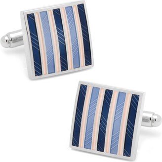 Pink and Navy Striped Square Cufflinks