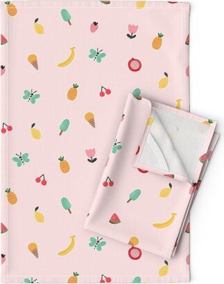 Cute Summer Snacks Tea Towels | Set Of 2 - Freshy Pink By Acupofdaydream Ditsy Floral Linen Cotton Spoonflower