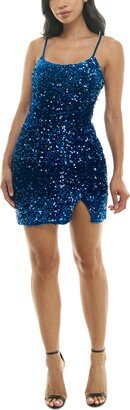 Juniors' Scoop-Neck Sequined Bodycon Dress