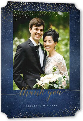 Wedding Thank You Cards: Resplendent Night Thank You Card, Blue, Gold Foil, 5X7, Pearl Shimmer Cardstock, Ticket