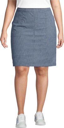 Plus Size Mid Rise Elastic Waist Pull On Chambray Skort