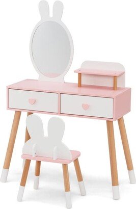 2 in 1 Wooden Princess Kids Vanity Set with Mirror-White - N/A