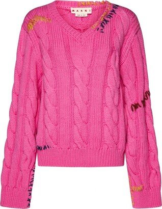 V-Neck Cable-Knitted Jumper