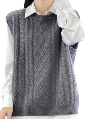 Generic Women's Knitted Wool Vest Loose Sleeveless Crew Neck Sweater Knitwear Tops