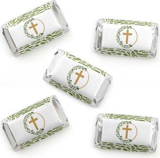Big Dot Of Happiness Elegant Cross - Mini Candy Bar Wrapper Stickers - Religious Small Favors - 40 Ct