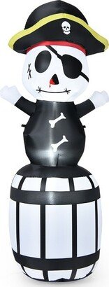 Tangkula 8FT Halloween Inflatable Pirate Barrel Quick Air Blow Holiday Decoration Blow Up Halloween Pirate w/ LED Lights