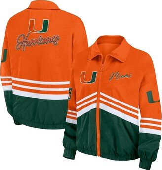 Women's Wear by Erin Andrews Orange Distressed Miami Hurricanes Vintage-Like Throwback Windbreaker Full-Zip Jacket