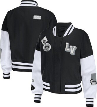 Women's Wear by Erin Andrews Black, White Las Vegas Raiders Full-Zip Varsity Jacket - Black, White