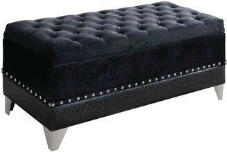 CDecor Rosario Black Upholstered Tufted Trunk with Nailhead Trim