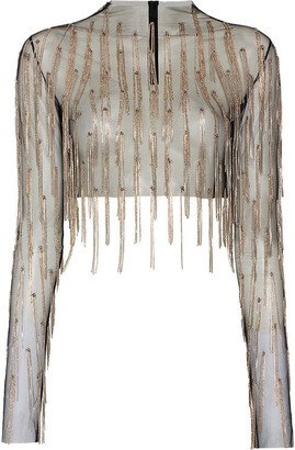 Mesh Diamond Fringe Cropped Top