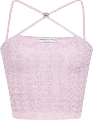 Halterneck Sleeveless Knitted Cropped Top