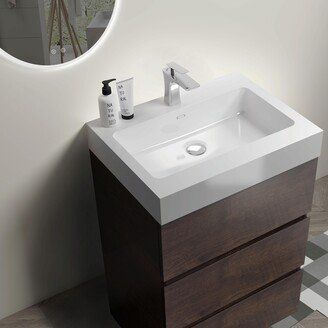 BEYONDHOME Contemporary Walnut Freestanding Bathroom Vanity: Spacious Storage, Modern Design, One-Piece Black Sink