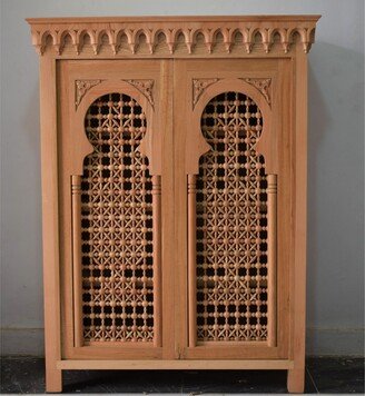 Moroccan Handmade Wood Cabinet, Bathroom Kitchen Towels Bath Vanity, Egyptian Carved Latticework, Mashrabeya Sink Vanity