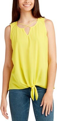 Juniors' Lattice-Neck-Tie Front Tank Top