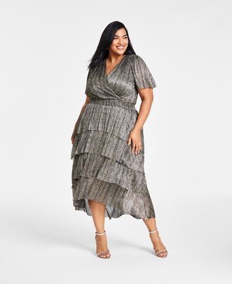 Plus Size Tiered Metallic Midi Dress