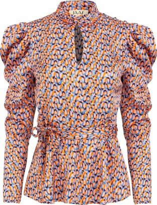 Jaaf Turtleneck Cutout Blouse In Groovy Print