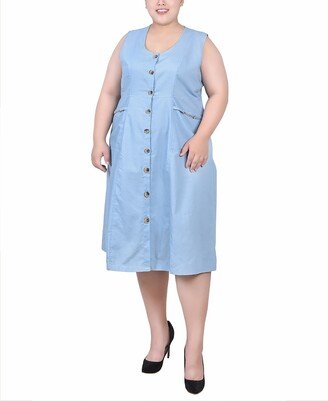 Plus Size Sleeveless Chambray Dress with Hardware