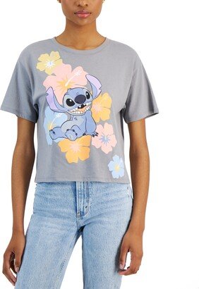 Juniors' Stitch Floral Short-Sleeve T-Shirt