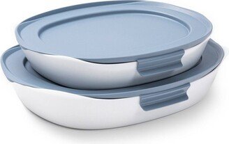 DuraLite Glass Bakeware 4pc (1.5qt and 2.5qt) Baking Dish Set with Shadow Blue Lids