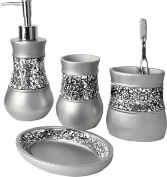 Mosaic Glass Silver-Gray Bathroom Accessories Set of 4 - silver