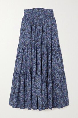 Tati Tiered Floral-print Cotton-poplin Maxi Skirt - Blue