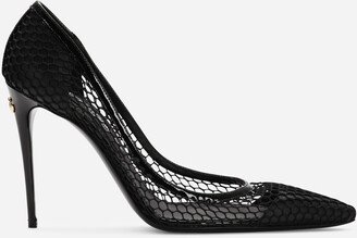 Mesh and patent leather pumps
