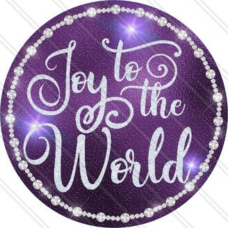 Joy To The World Sign - Purple Christmas Wreath Metal Round