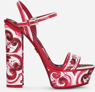 Printed polished calfskin platform sandals