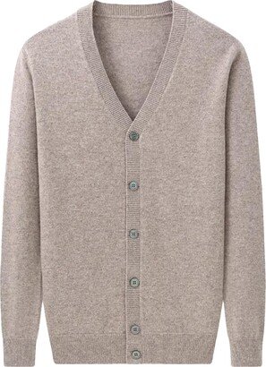 Jegsnoe Men Cardigan Sweater V-Neck Knitted Thick Autumn Winter 100% Cashmere Sweater Coat khaki9 5XL