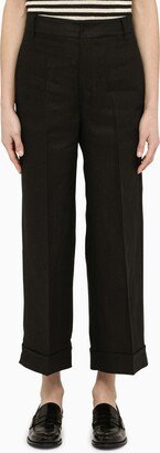 Black linen cropped trousers