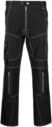 Contrast-Stitching Straight-Leg Trousers-AA