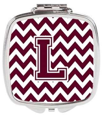 CJ1051-LSCM Letter L Chevron Maroon & White Compact Mirror, 3 x 0.3 x 2.75 in.