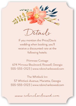 Enclosure Cards: Soft Sweet Florals Wedding Enclosure Card, Pink, Pearl Shimmer Cardstock, Ticket