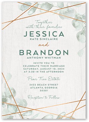 Wedding Invitations: Eucalyptus Elegance Wedding Invitation, Green, 5X7, Matte, Signature Smooth Cardstock, Square