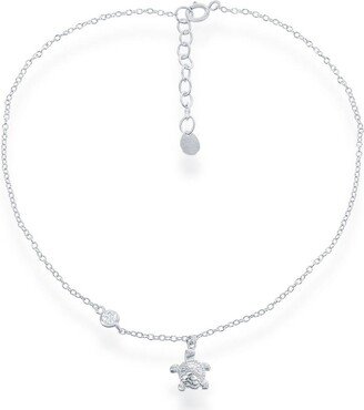 Sterling Silver Turtle Charm with Single Cz Anklet