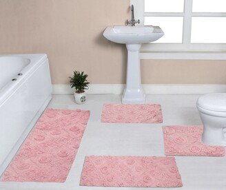 Home Weavers Inc Set of 4 Modesto Collection Pink Cotton Tufted Bath Rug Set - Home Weavers