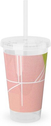 Travel Mugs: Midcentury Abstract Acrylic Tumbler With Straw, 16Oz, Multicolor