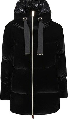 Quilted Hooded Drawstring Velour Jacket