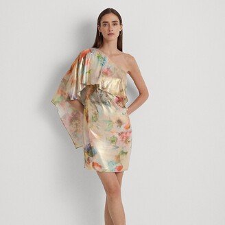 Ralph Lauren Floral One-Shoulder Cape Cocktail Dress