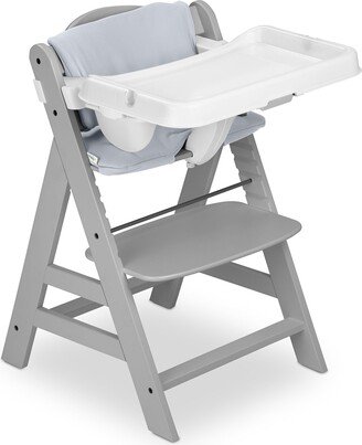 AlphaPlus Grow Along Wooden High Chair w/Alpha Tray Table & Deluxe Cushion - Gray - 16.5