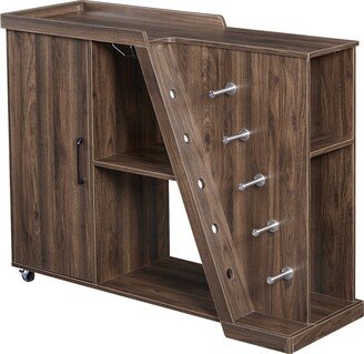 Functional Kitchen Island Cart on Wheels with Wine Holders and Adjustable Shelf