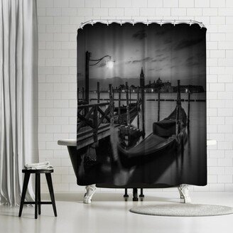 71 x 74 Shower Curtain, Venice Gondolas At Sunrise - Monochrome by Melanie Viola