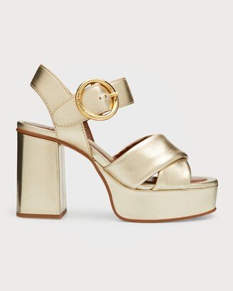 Lyna Metallic Crisscross Platform Sandals-AA