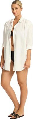 Resort Linen Cover-Up (White) Women's Swimwear