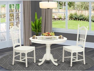 3-Pc Dining Room set with a Round Small Table and 2 Wooden Seat Kitchen Chairs