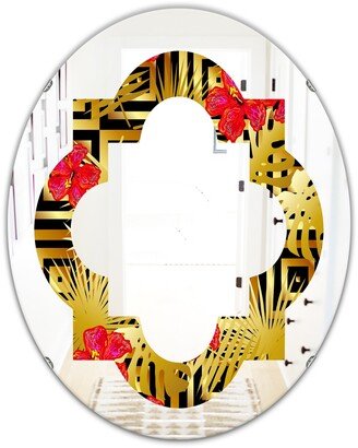 Designart 'Tropical Gold Luxury Pattern I' Printed Modern Round or Oval Wall Mirror - Quatrefoil