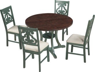 5-Piece Round Dining Table and 4 Fabric Chairs