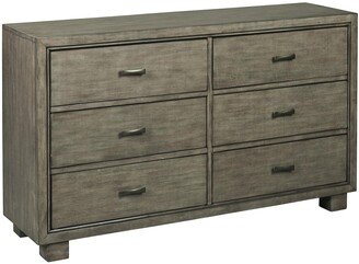 6 Drawer Wooden Dresser with Straight Legs and Flush Mount Handles, Gray