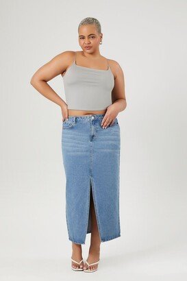 Women's Split Denim Maxi Skirt in Medium Denim, 0X