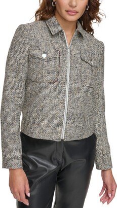 Petite Zip-Front Cropped Long-Sleeve Jacket